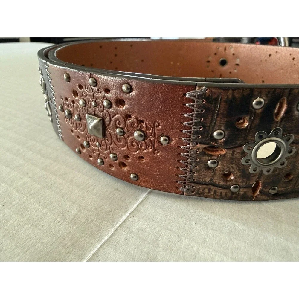 Fossil Patchwork Brown/tan/Black/Copper Patchwork Leather Belt Womens Size M